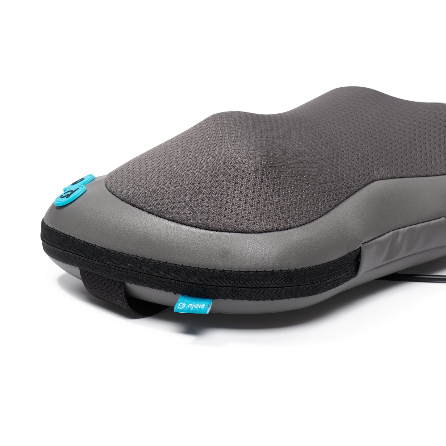 side angle of gray heated shiatsu massage pillow